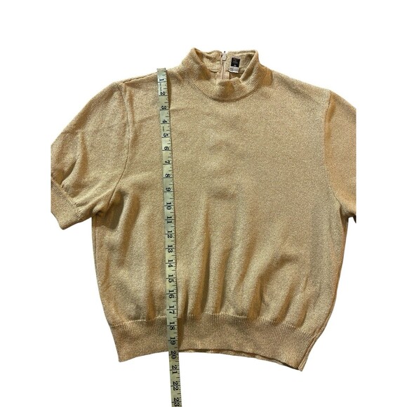 St John Basics by Marie Gray Gold Metallic Knit Top Mock Neck Short Sleeve M USA - Picture 4 of 9